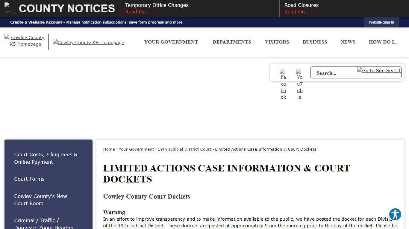 Limited Actions Case Information & Court Dockets Cowley County, KS