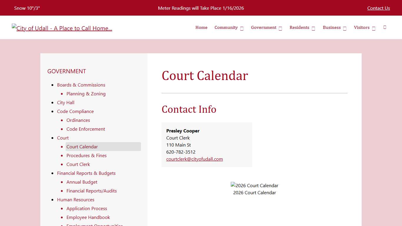Court Calendar City of Udall